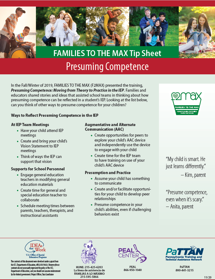 Families to the MAX Tip Sheet: Presuming Competence